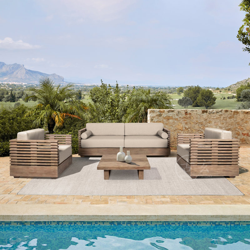 Outdoor Furniture Upholstery - Set Sofa dan Meja Kopi Kayu